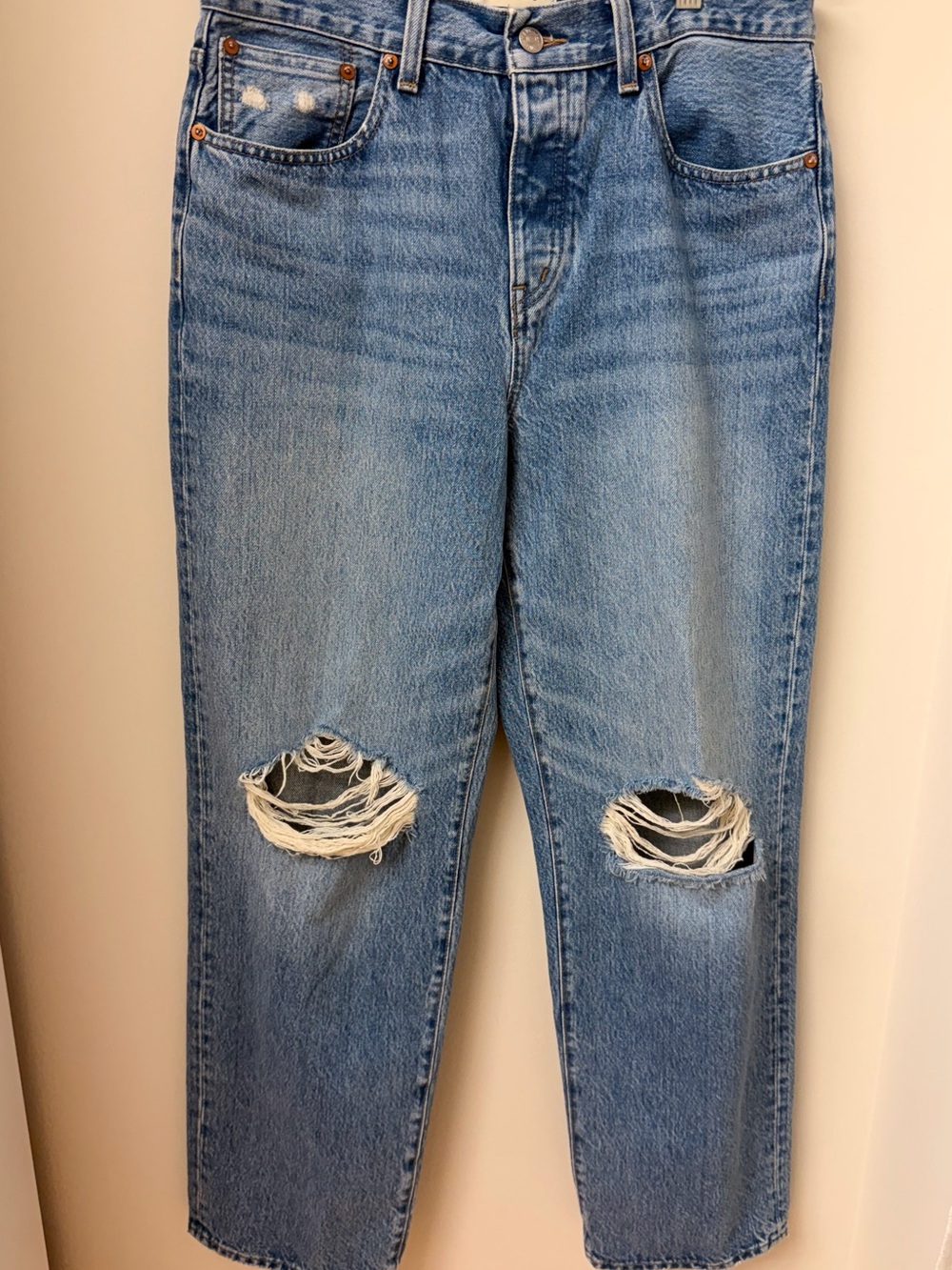 Madewell Low Rise Straight Jeans Women's Blue Denim Distressed Button Fly 27